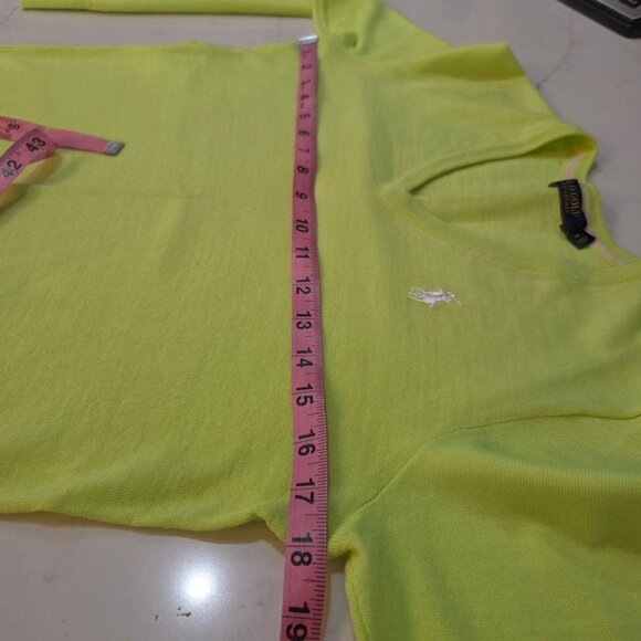 Polo Golf Ralph Lauren Womens Sweater Small Lime Green V-Neck Merino Wool Preppy - Picture 9 of 10